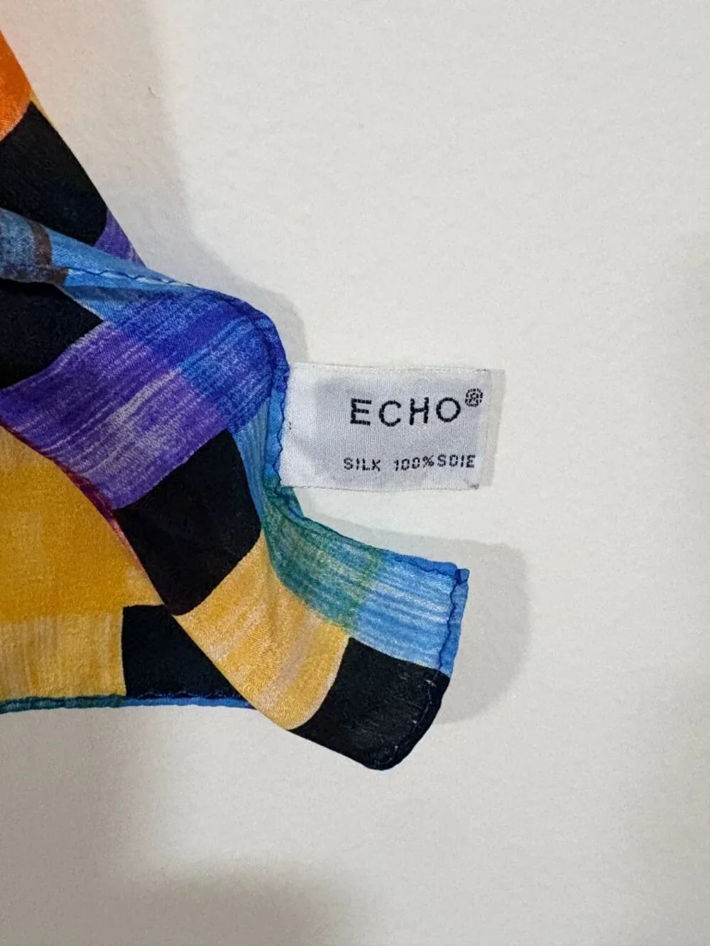Echo 100% Silk Long Scarf Multicolor Plaid Brushstroke 53